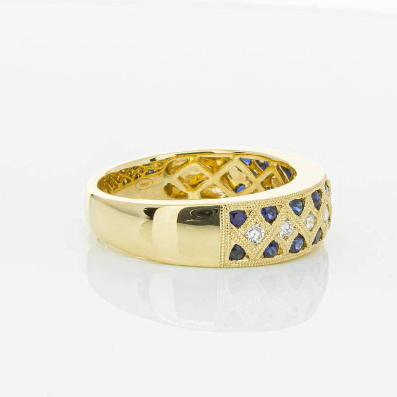 18ct Yellow Gold Sapphire & Diamond Honour Band-Ring-Walker & Hall