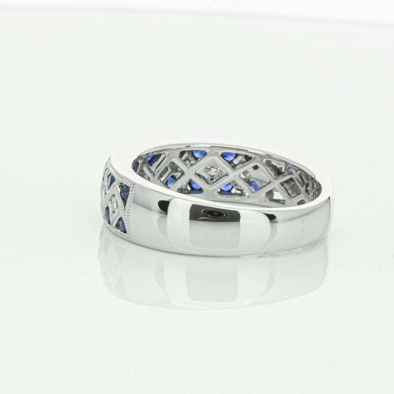 18ct White Gold Sapphire & Diamond Honour Band-Ring-Walker & Hall