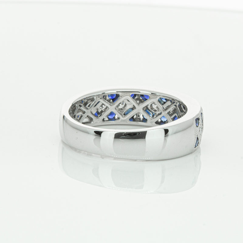 18ct White Gold Sapphire & Diamond Honour Band-Ring-Walker & Hall