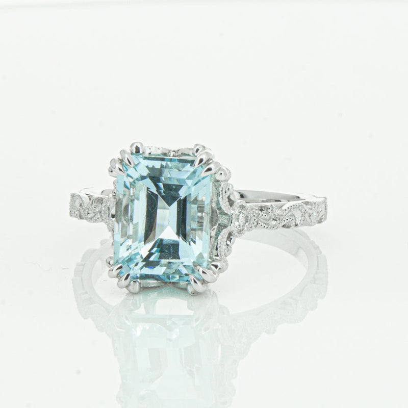 18ct White Gold Aquamarine & Diamond Romanov Ring-Ring-Walker & Hall