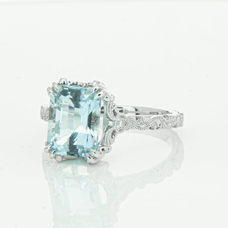 18ct White Gold Aquamarine & Diamond Romanov Ring-Ring-Walker & Hall