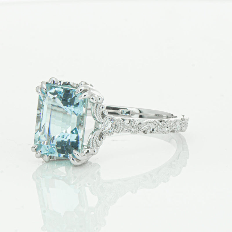 18ct White Gold Aquamarine & Diamond Romanov Ring-Ring-Walker & Hall