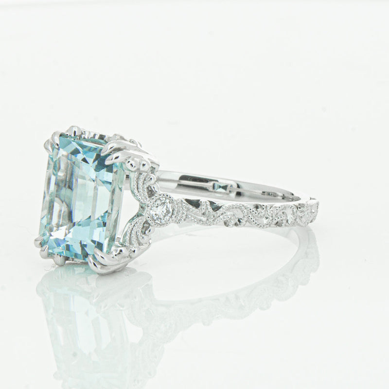 18ct White Gold Aquamarine & Diamond Romanov Ring-Ring-Walker & Hall
