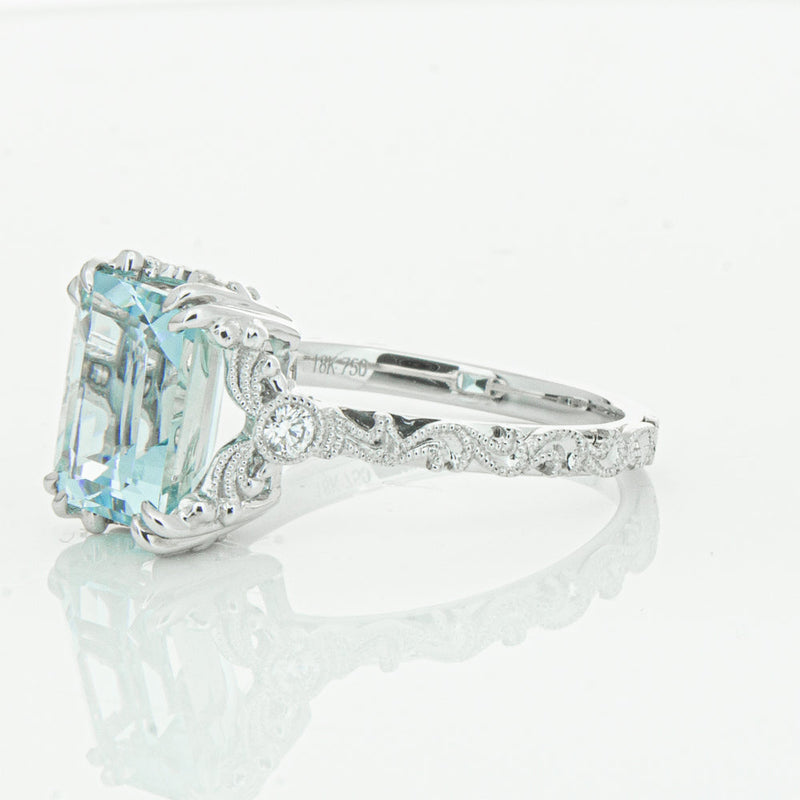18ct White Gold Aquamarine & Diamond Romanov Ring-Ring-Walker & Hall