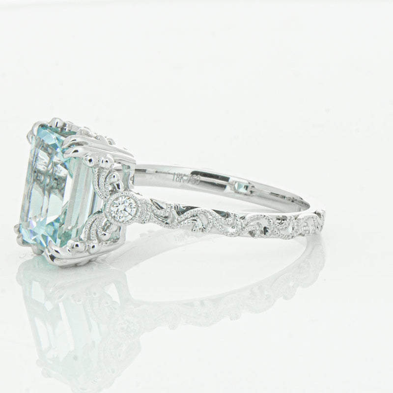 18ct White Gold Aquamarine & Diamond Romanov Ring-Ring-Walker & Hall