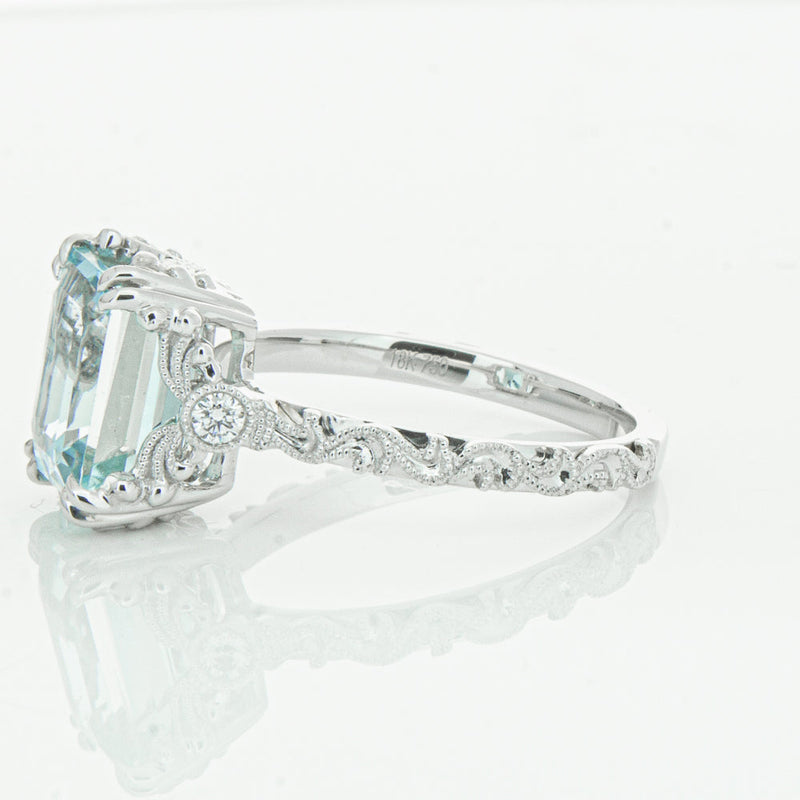 18ct White Gold Aquamarine & Diamond Romanov Ring-Ring-Walker & Hall