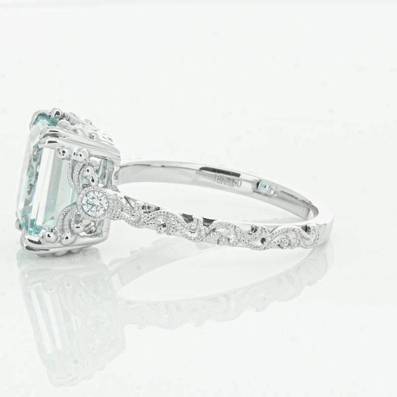 18ct White Gold Aquamarine & Diamond Romanov Ring-Ring-Walker & Hall