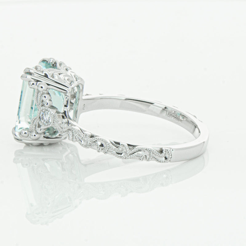 18ct White Gold Aquamarine & Diamond Romanov Ring-Ring-Walker & Hall