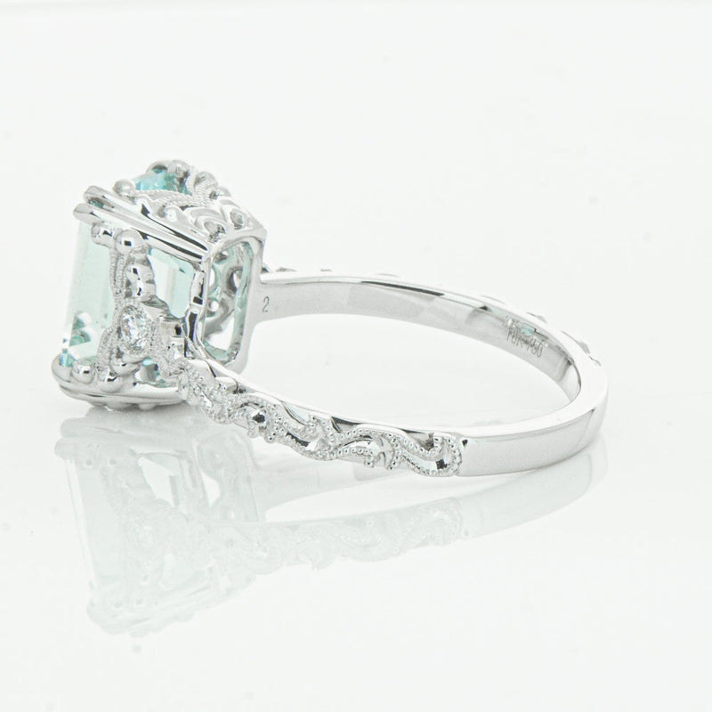 18ct White Gold Aquamarine & Diamond Romanov Ring-Ring-Walker & Hall