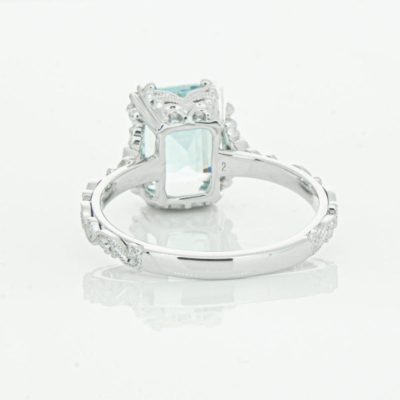 18ct White Gold Aquamarine & Diamond Romanov Ring-Ring-Walker & Hall