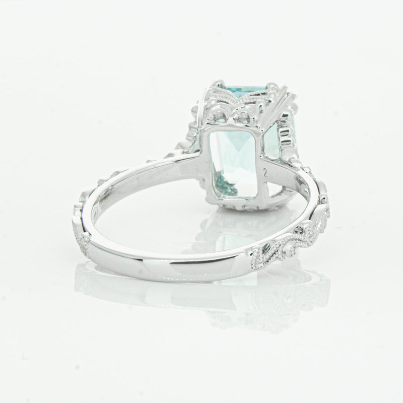 18ct White Gold Aquamarine & Diamond Romanov Ring-Ring-Walker & Hall