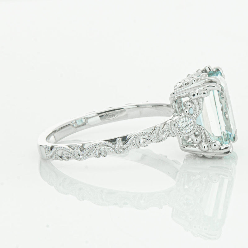 18ct White Gold Aquamarine & Diamond Romanov Ring-Ring-Walker & Hall