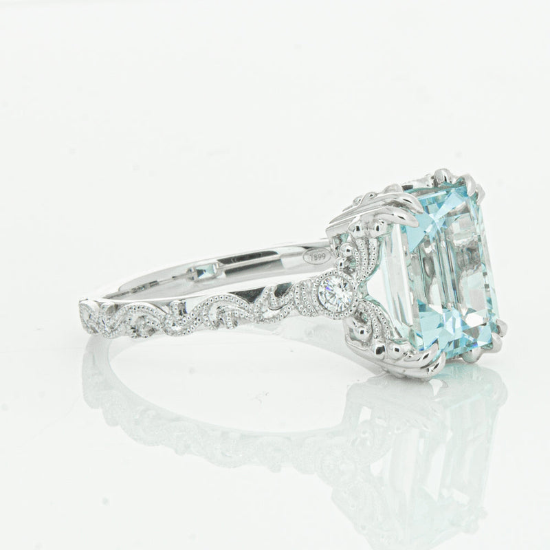 18ct White Gold Aquamarine & Diamond Romanov Ring-Ring-Walker & Hall