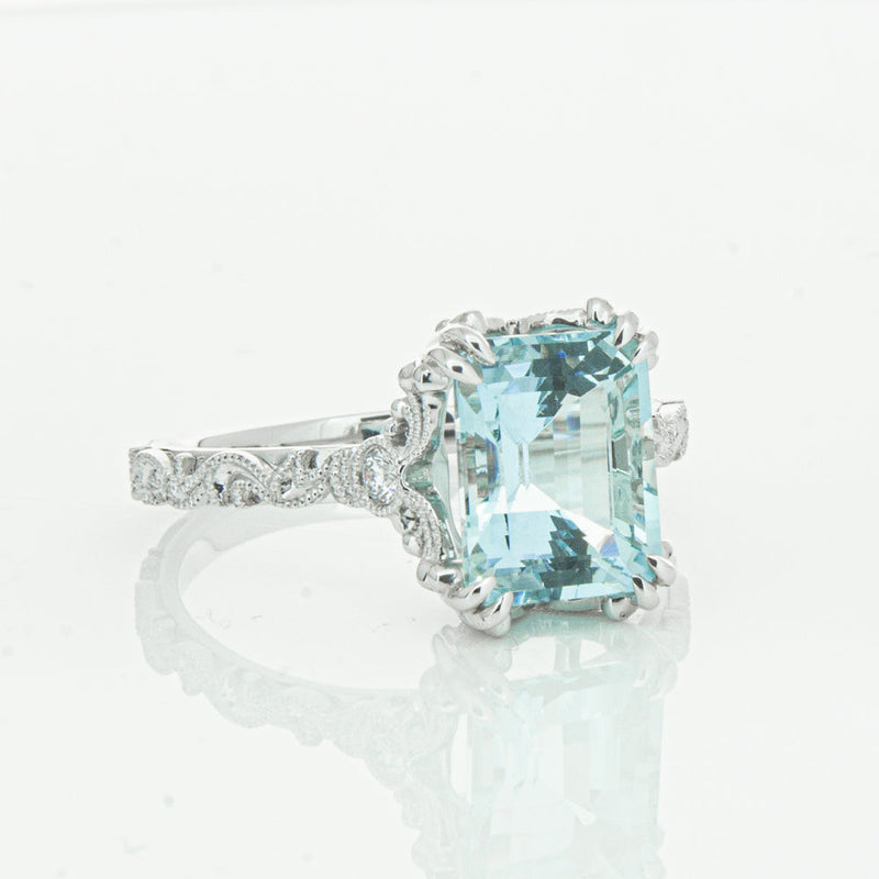 18ct White Gold Aquamarine & Diamond Romanov Ring-Ring-Walker & Hall