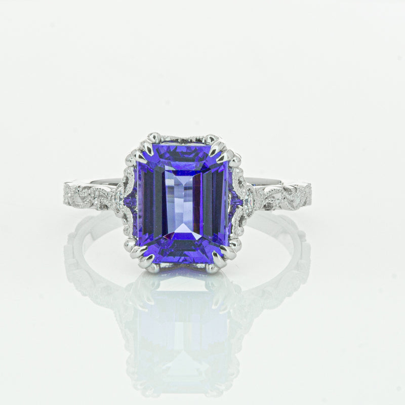 18ct White Gold Tanzanite & Diamond Romanov Ring-Ring-Walker & Hall