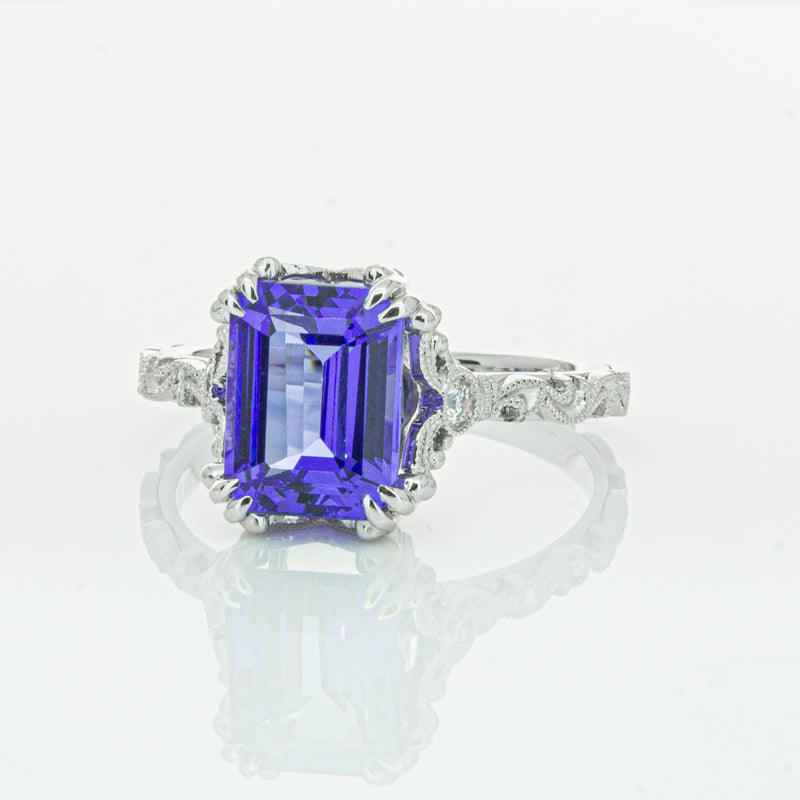 18ct White Gold Tanzanite & Diamond Romanov Ring-Ring-Walker & Hall