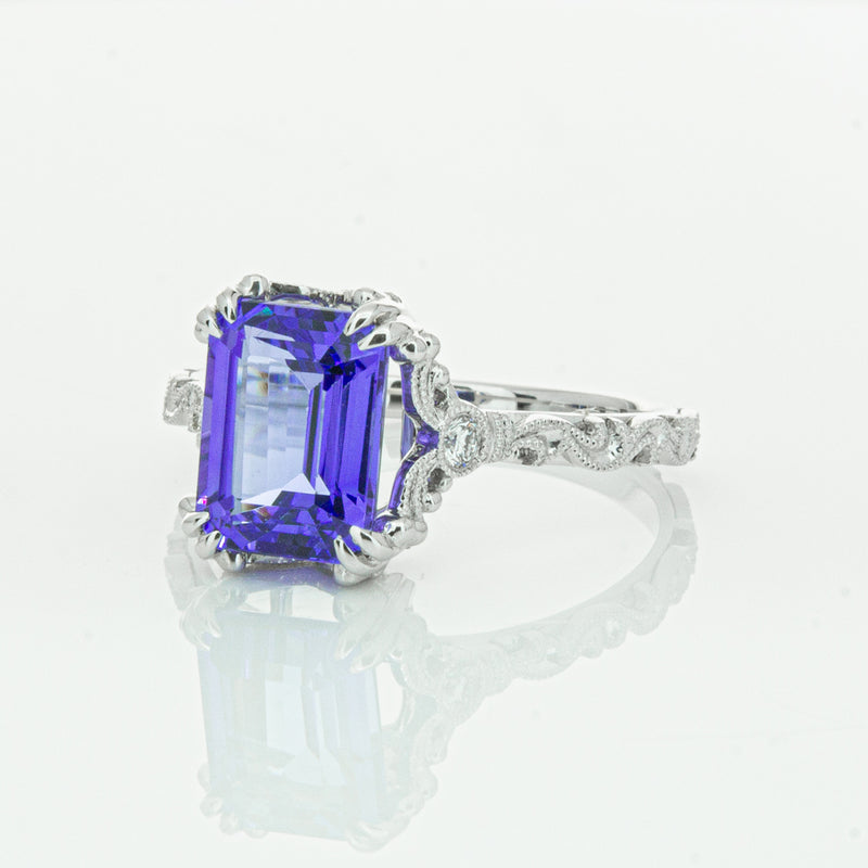 18ct White Gold Tanzanite & Diamond Romanov Ring-Ring-Walker & Hall
