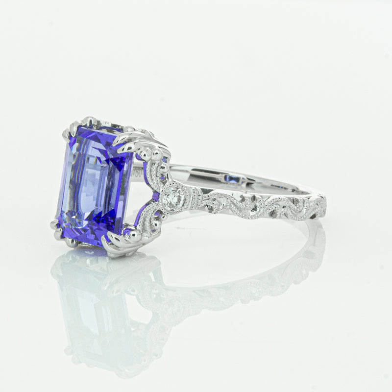 18ct White Gold Tanzanite & Diamond Romanov Ring-Ring-Walker & Hall