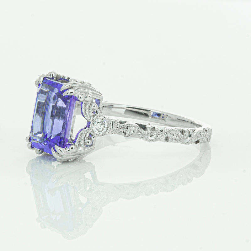 18ct White Gold Tanzanite & Diamond Romanov Ring-Ring-Walker & Hall