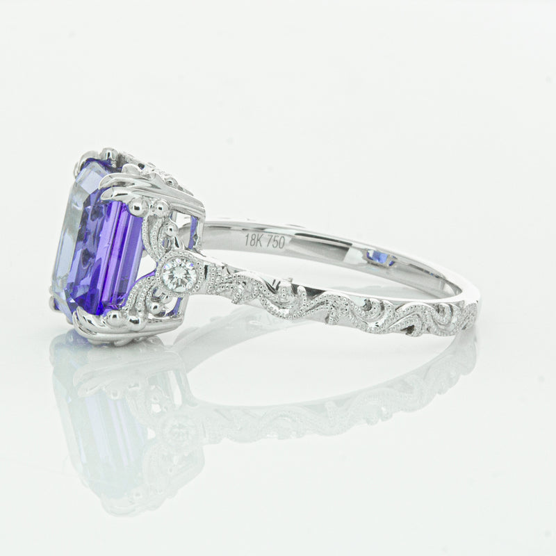 18ct White Gold Tanzanite & Diamond Romanov Ring-Ring-Walker & Hall