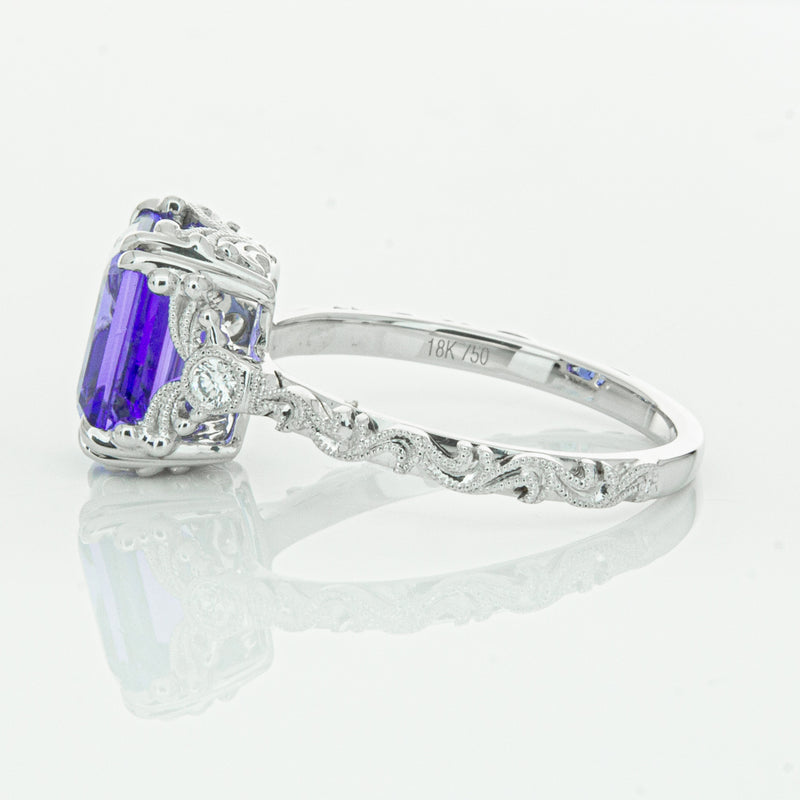 18ct White Gold Tanzanite & Diamond Romanov Ring-Ring-Walker & Hall