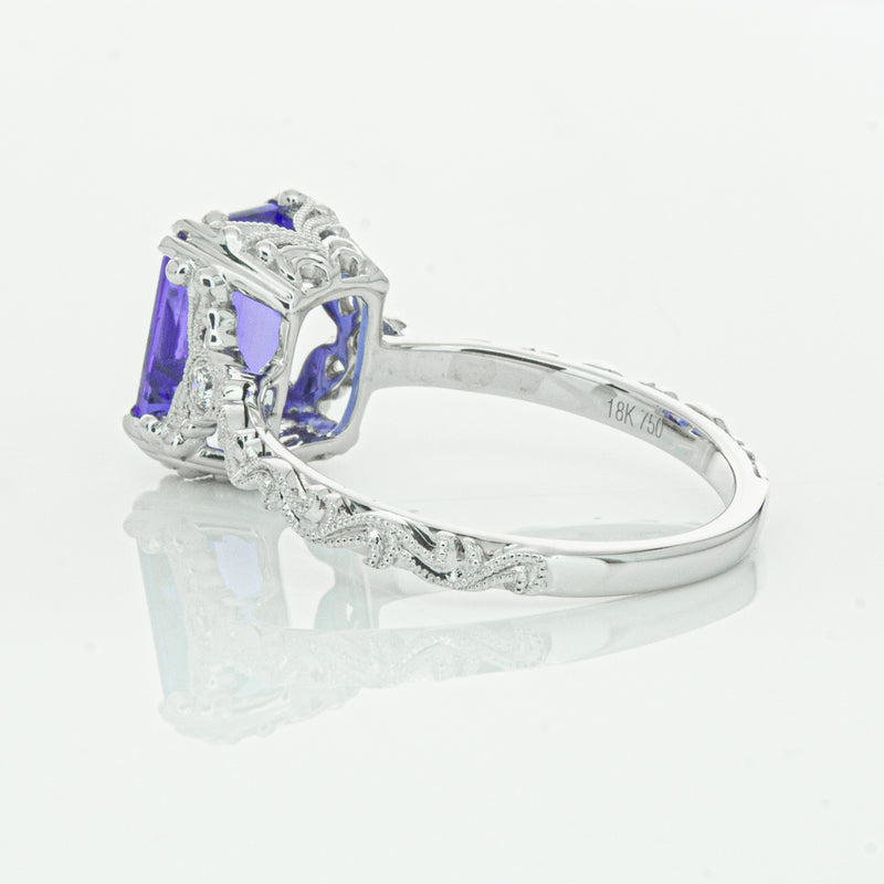 18ct White Gold Tanzanite & Diamond Romanov Ring-Ring-Walker & Hall