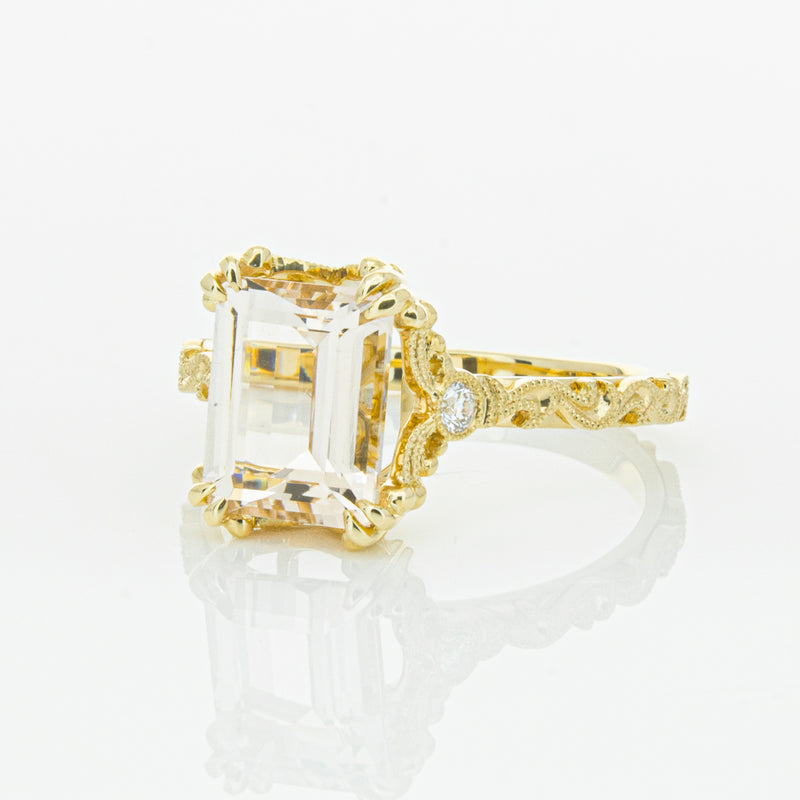 18ct Yellow Gold Morganite & Diamond Romanov Ring-Ring-Walker & Hall