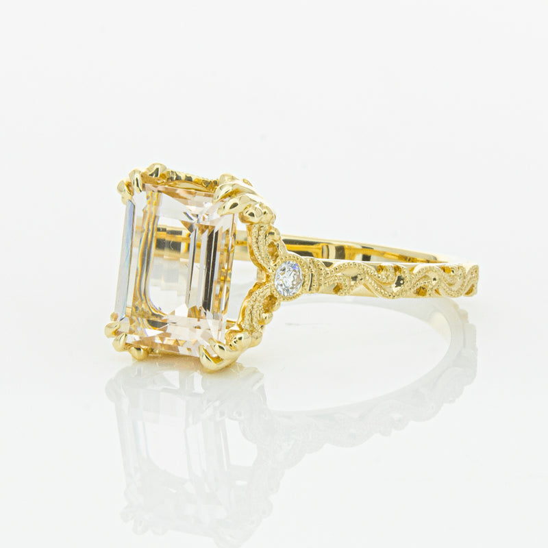 18ct Yellow Gold Morganite & Diamond Romanov Ring-Ring-Walker & Hall
