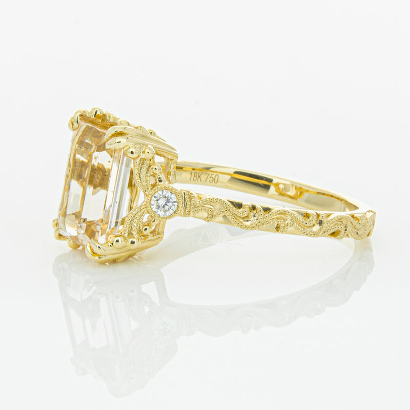 18ct Yellow Gold Morganite & Diamond Romanov Ring-Ring-Walker & Hall