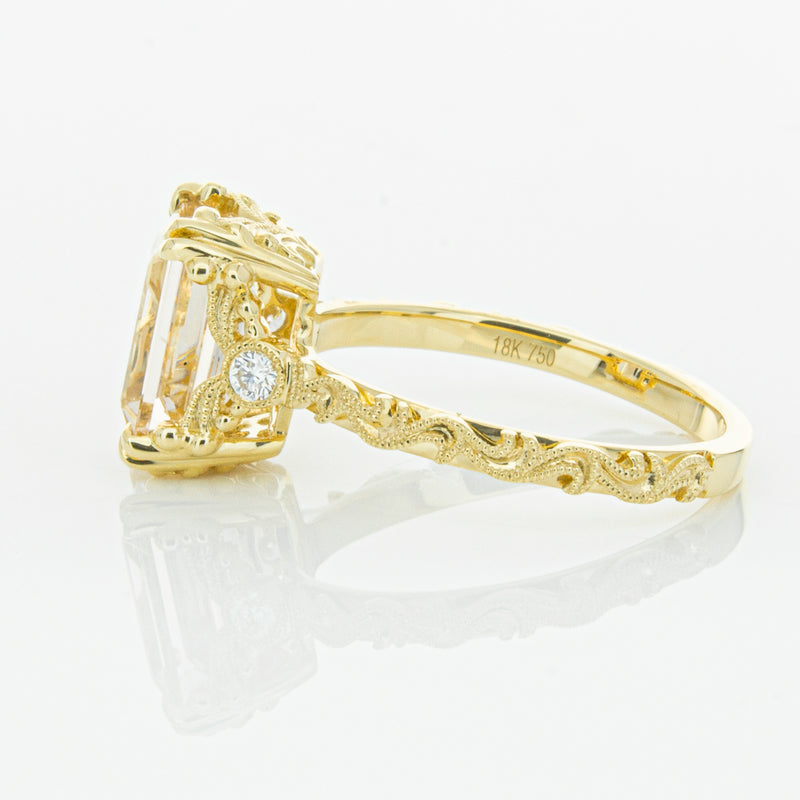 18ct Yellow Gold Morganite & Diamond Romanov Ring-Ring-Walker & Hall