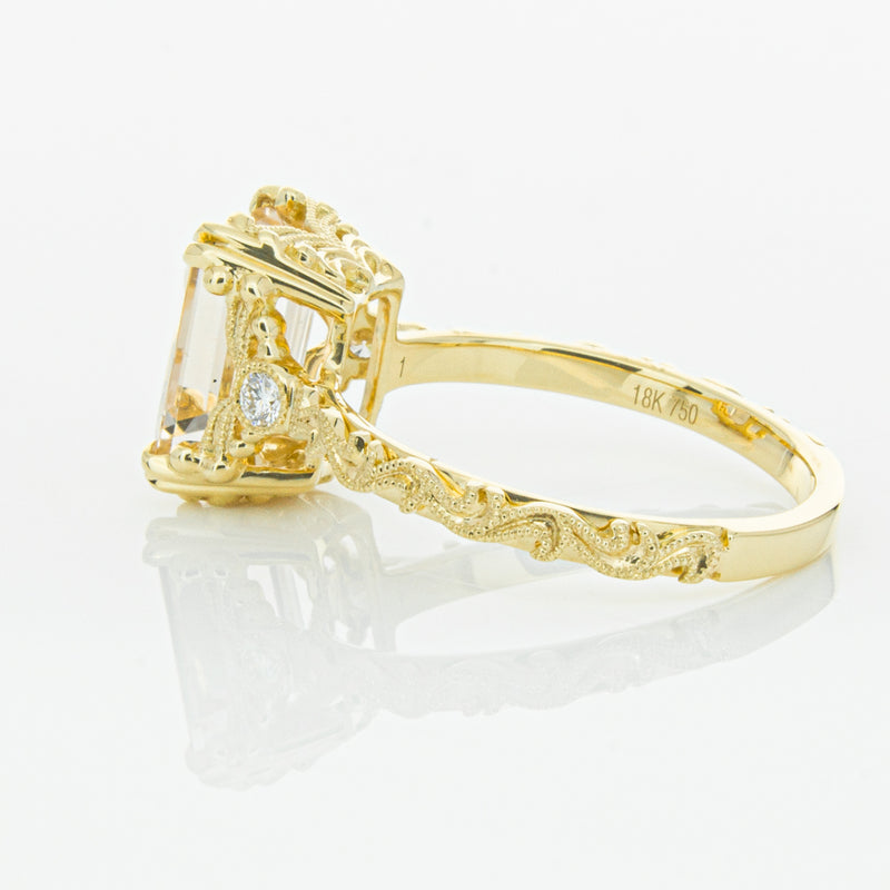 18ct Yellow Gold Morganite & Diamond Romanov Ring-Ring-Walker & Hall