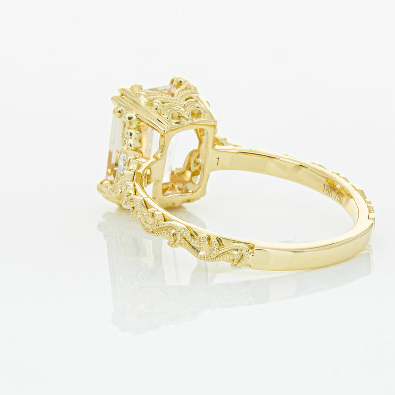 18ct Yellow Gold Morganite & Diamond Romanov Ring-Ring-Walker & Hall