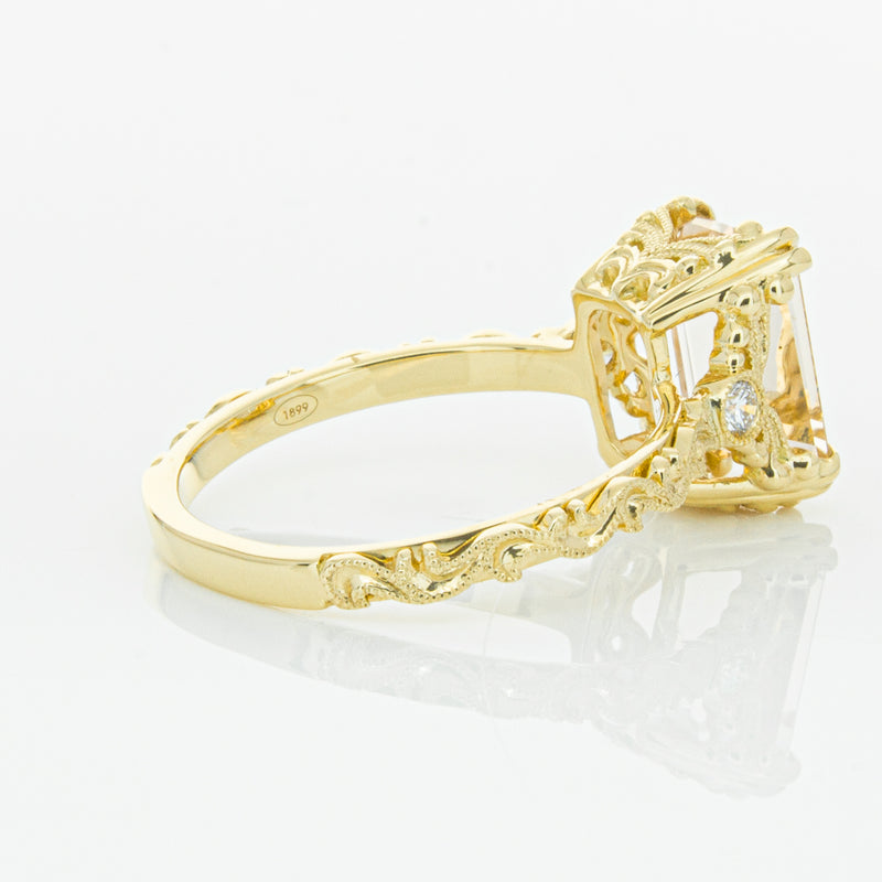 18ct Yellow Gold Morganite & Diamond Romanov Ring-Ring-Walker & Hall