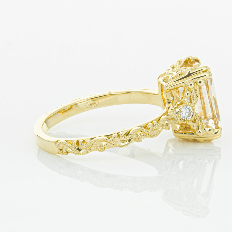 18ct Yellow Gold Morganite & Diamond Romanov Ring-Ring-Walker & Hall