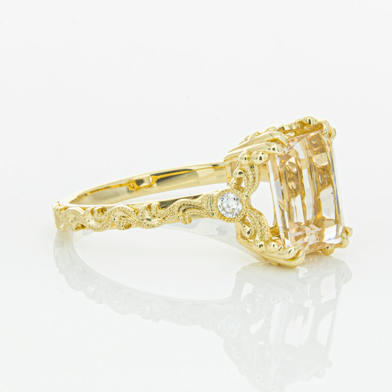 18ct Yellow Gold Morganite & Diamond Romanov Ring-Ring-Walker & Hall