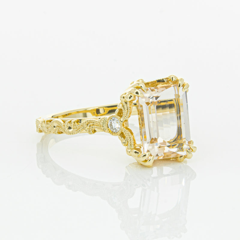 18ct Yellow Gold Morganite & Diamond Romanov Ring-Ring-Walker & Hall