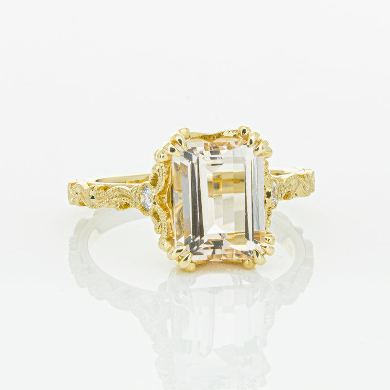 18ct Yellow Gold Morganite & Diamond Romanov Ring-Ring-Walker & Hall