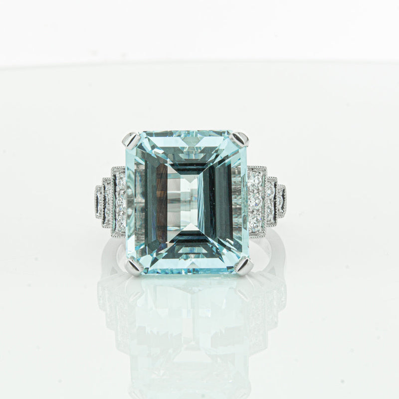 18ct White Gold Aquamarine & Diamond Maya Ring-Ring-Walker & Hall