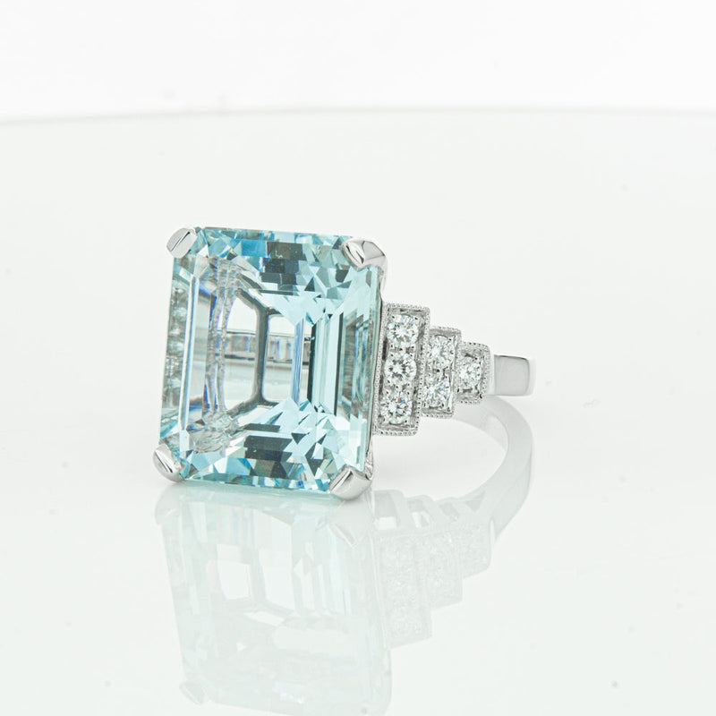 18ct White Gold Aquamarine & Diamond Maya Ring-Ring-Walker & Hall