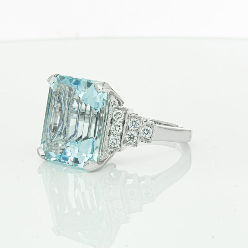 18ct White Gold Aquamarine & Diamond Maya Ring-Ring-Walker & Hall