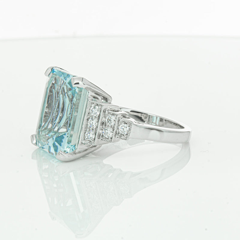 18ct White Gold Aquamarine & Diamond Maya Ring-Ring-Walker & Hall