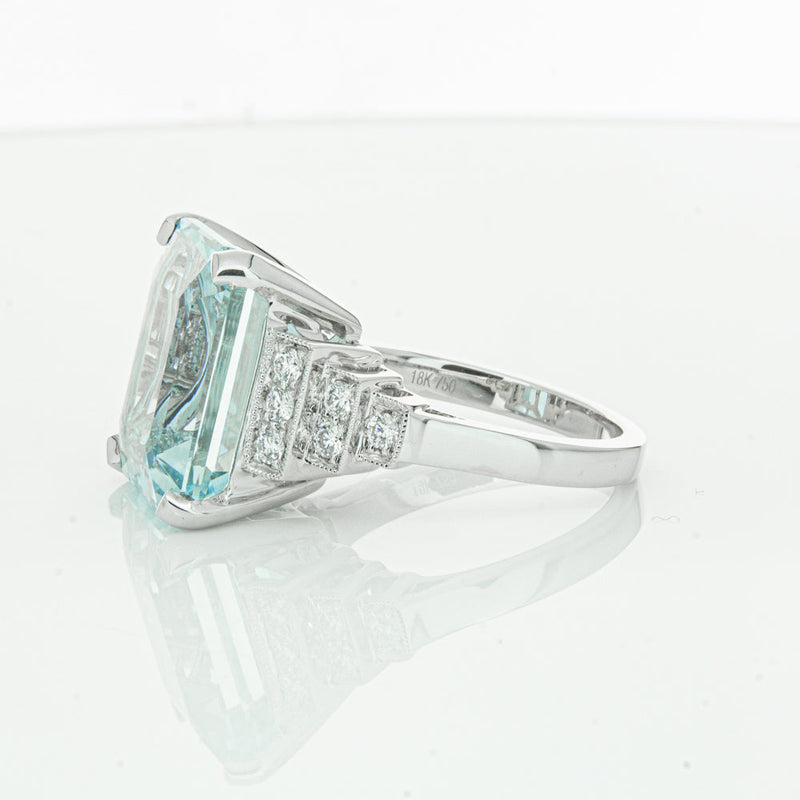 18ct White Gold Aquamarine & Diamond Maya Ring-Ring-Walker & Hall