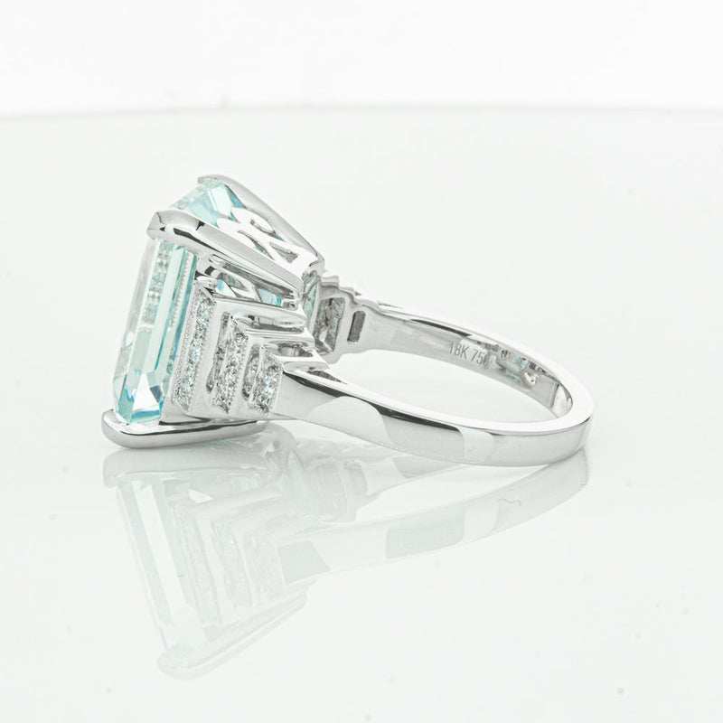 18ct White Gold Aquamarine & Diamond Maya Ring-Ring-Walker & Hall