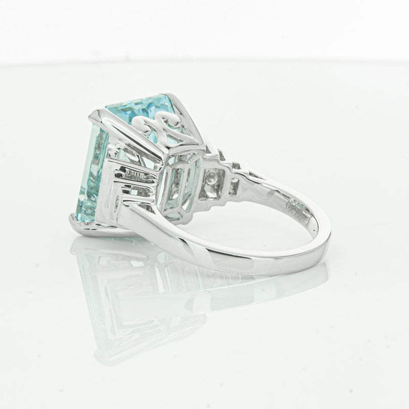 18ct White Gold Aquamarine & Diamond Maya Ring-Ring-Walker & Hall