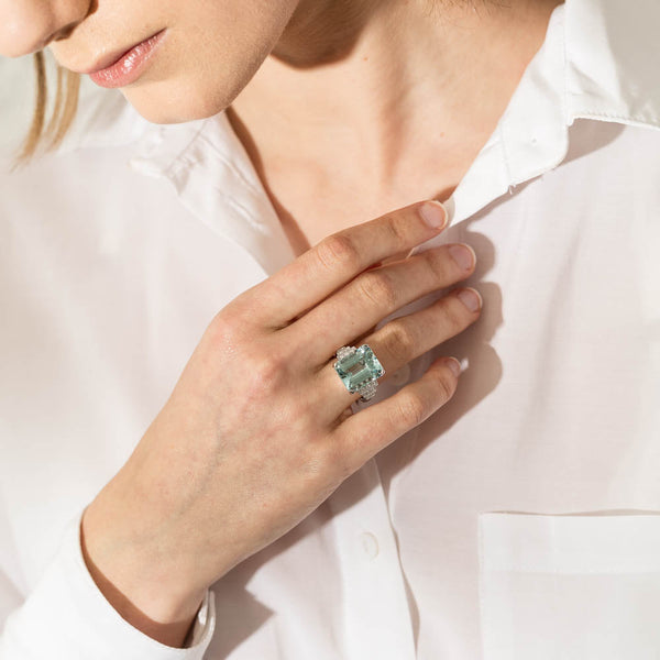 18ct White Gold 11.10ct Aquamarine & Diamond Maya Ring - Ring - Walker & Hall