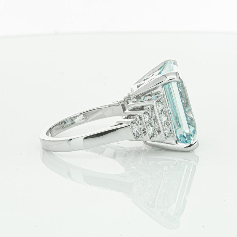 18ct White Gold Aquamarine & Diamond Maya Ring-Ring-Walker & Hall