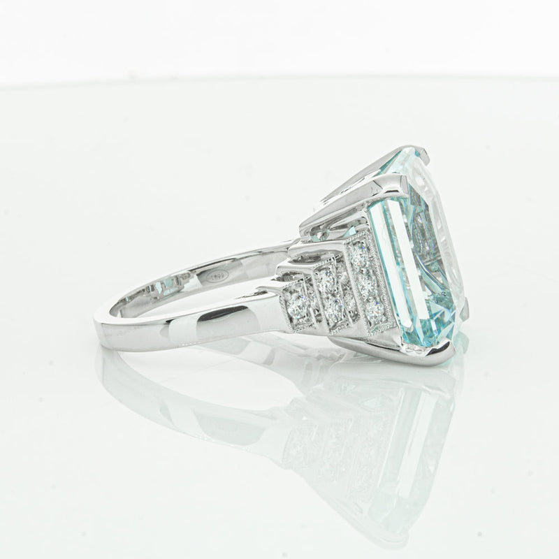 18ct White Gold Aquamarine & Diamond Maya Ring-Ring-Walker & Hall