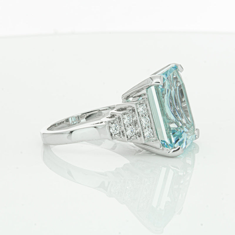 18ct White Gold Aquamarine & Diamond Maya Ring-Ring-Walker & Hall