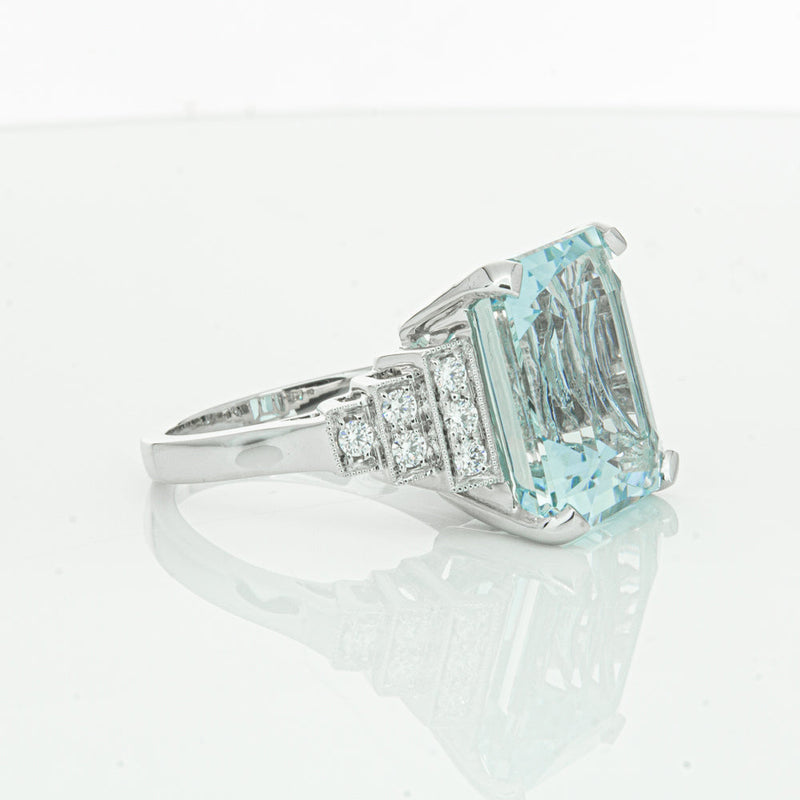 18ct White Gold Aquamarine & Diamond Maya Ring-Ring-Walker & Hall