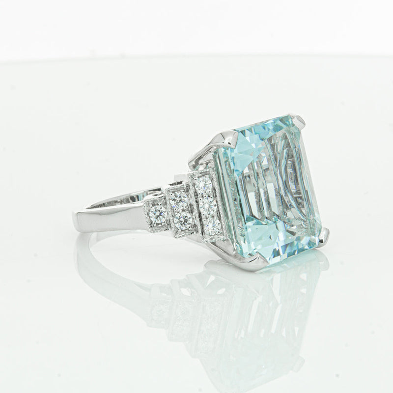 18ct White Gold Aquamarine & Diamond Maya Ring-Ring-Walker & Hall
